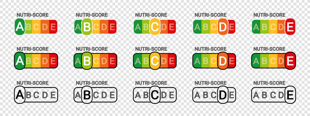 Nutri Score Sticker System - Different Vector Illustrations - Isolated On Transparent Background
