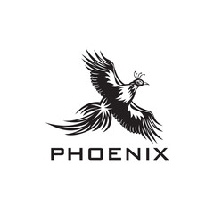 Fototapeta na wymiar Illustration of phoenix silhouette bird flapping wings logo design,template