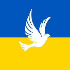 Peace dove symbol on ukrainian flag. Support for Ukraine.