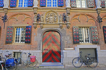 Nijmegen (Stevenskerkhof), Netherlands - February 27. 2022: View on medieval red brick stale facade...
