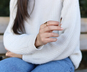 A woman smoking a cigarette