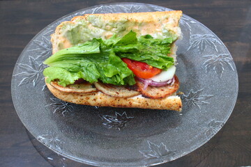 footlong with chicken salami and vegetables