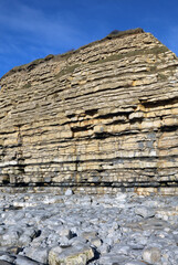Bedding planes in limestone cliffs at Rhoose Point, South Wales
