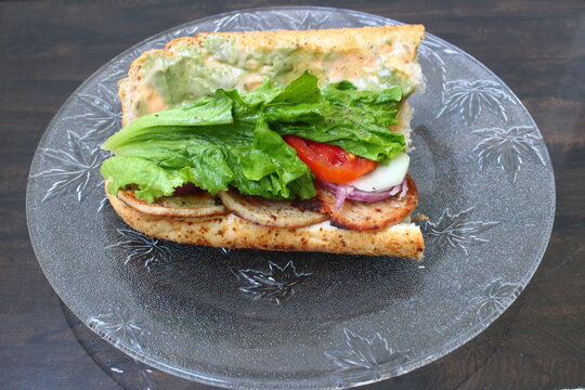 footlong with chicken salami and vegetables
