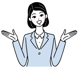 笑いながら両手を広げる若い女性