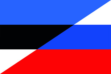 Estonia flag. Russia flag. Conflict between Russia and Estonia war concept. Russian flag and Estonia flag background. Horizontal design. Illustration.