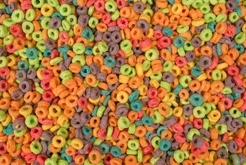 Sweet multicolored flakes, cereal loops.