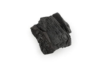 Black oak coal isolated on white background.
