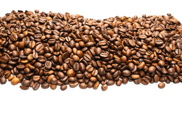 Coffee beans on a white background. Top view.