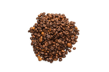Coffee beans on a white background. Top view.