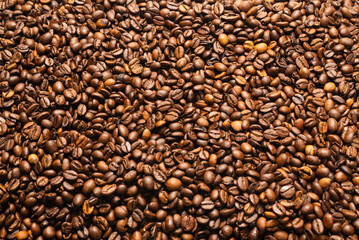 Coffee beans on a white background. Top view.