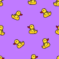 Fotobehang Easter ducks pixel art cute  seamless pattern © onanana