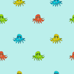 Baby octopus pixel art cute  seamless pattern