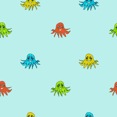 Obraz premium Baby octopus pixel art cute seamless pattern