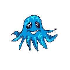 Baby octopus pixel art cute  icon isolated on white