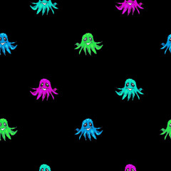 Baby octopus pixel art cute  seamless pattern