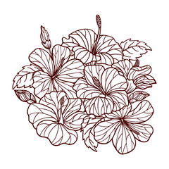 Round frame or wreath of hibiscus flowers for postcards, invitations and design of things