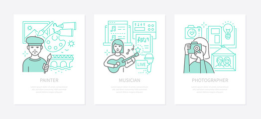 Creative professions - modern line design style banners set