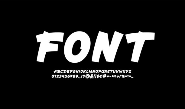 Handwritten white font, script alphabet, hand drawn typeface in style of comics, vector illustration 10EPS