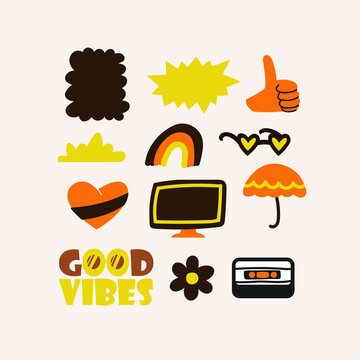 Vector set of retro design elements, patches and stickers  - abstract elements for branding, packaging, prints and social media posts