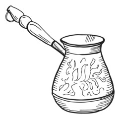 Metal cezve. Traditional turkish coffee making pot in hand drawn style