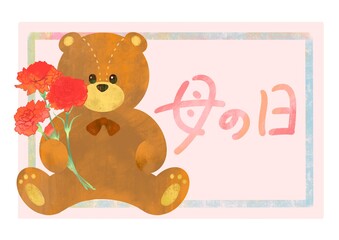 母の日　カーネーションとテディベア