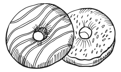 Glazed donut in hand drawn style. Sweet pastry dessert