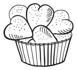 Heart shaped biscuit cookie in hand drawn style
