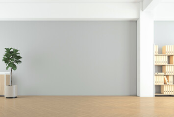 Fototapeta na wymiar Empty room with minimalist furniture, gray wall and wood floor. 3d rendering