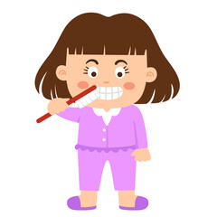 kid girl brushing teeth vector illustration