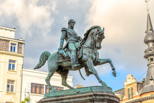 Antwerp, Belgium - July 2, 2019: Equestrian statue of Leopold I (Koning Leopold)
