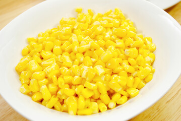 A Side Dish of Sweet Yellow Corn in a White Bowl	