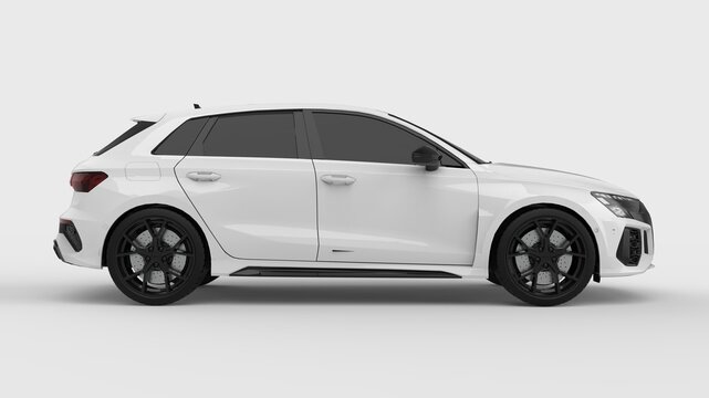 Mockup Hatchback car similar to Audi RS3 isolated on white background