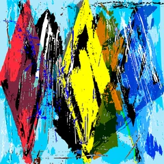 Poster abstract background composition, with rhombus, paint strokes, splashes and geometric lines © Kirsten Hinte