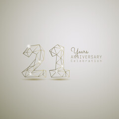 21 years anniversary logotype with gold wireframe low poly style. Vector Template Design Illustration.