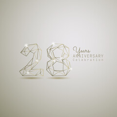 28 years anniversary logotype with gold wireframe low poly style. Vector Template Design Illustration.