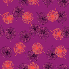 Fan palm leaves seamless pattern on. Vintage tropical foliage in engraving style.