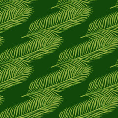 Fototapeta na wymiar Palm leaves seamless pattern. Tropical branch in engraving style.