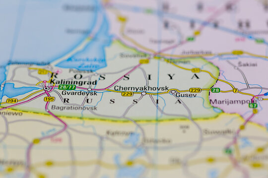 03-03-2022 Portsmouth, Hampshire, UK, Chernyakhovsk Russia shown on a road map or Geography map