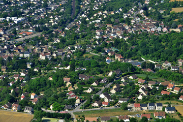 Juziers, France - july 7 2017 : aerial picture of the town