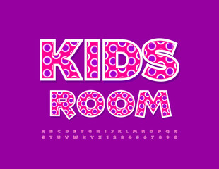 Fototapeta premium Vector bright emblem Kids Room. Playful pattern Font. Cute set of Alphabet Letters and Numbers
