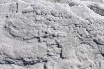 White salt surface closeup. Macro texture and background