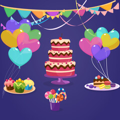 Cute dessert cake sticker, bakery element graphic vector.Birthday background.