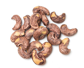 Top view of cashew nuts isolated white background.