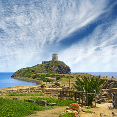 Ancient Sardinian ruins of Nora. An ancient Roman and pre-Roman town placed on a peninsula near...