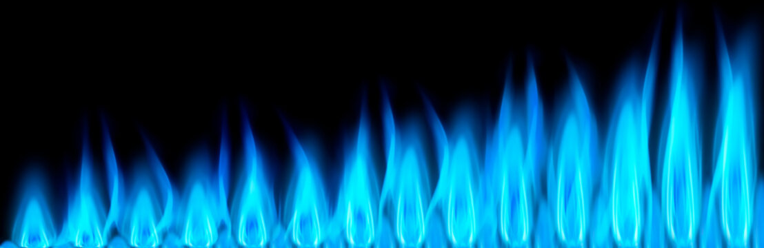 Blaue Gasflammen vor dunklem Hintergrund