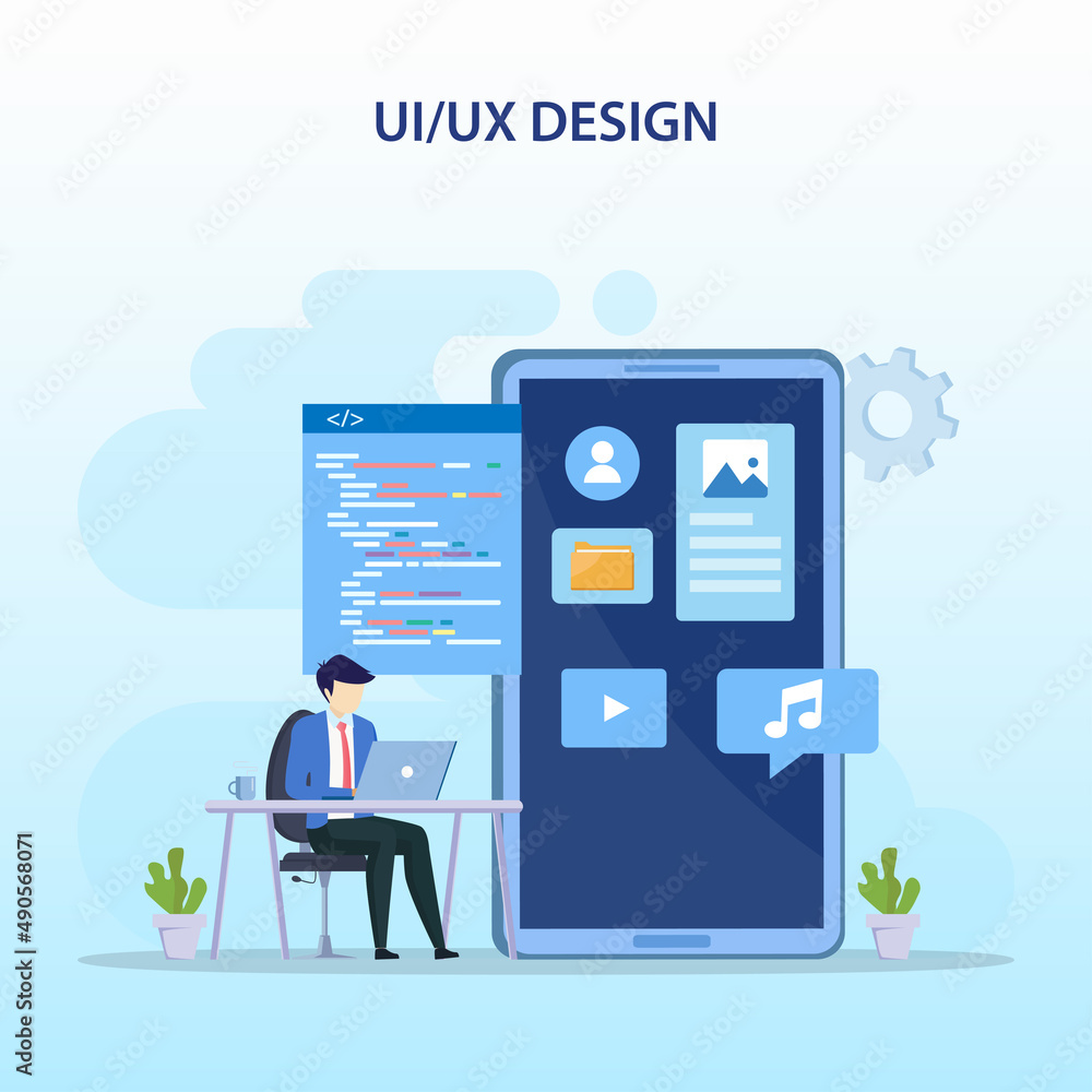 Poster ui ux design concept, creating an application design, content and text place, vector illustration