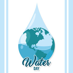 Water day poster earth globe on water drop Vector illustration