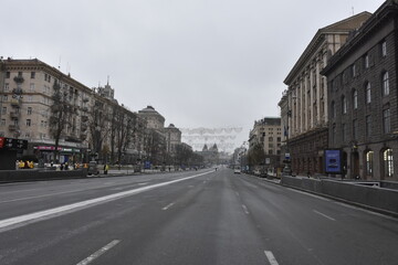Ukraine, Kyiv, February 23, 2022, empty city streets, the center of the capital, control,