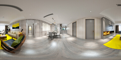 360 degrees panoramic living room  3d render.
